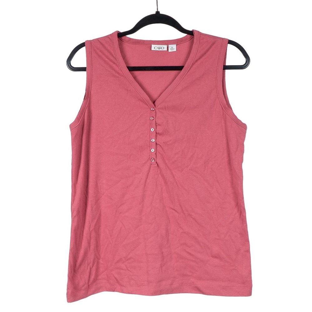 Cato Tank XL Womens Cotton Blend Buttons VNeck Pink Basic Summer Shirt